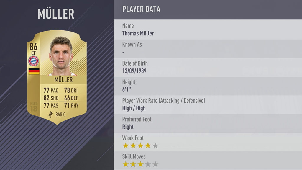 Томас Мюллер в FIFA 18