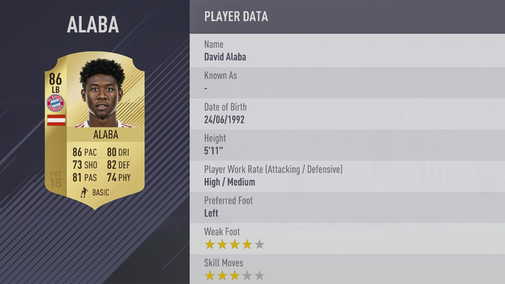 Давид Алаба в FIFA 18